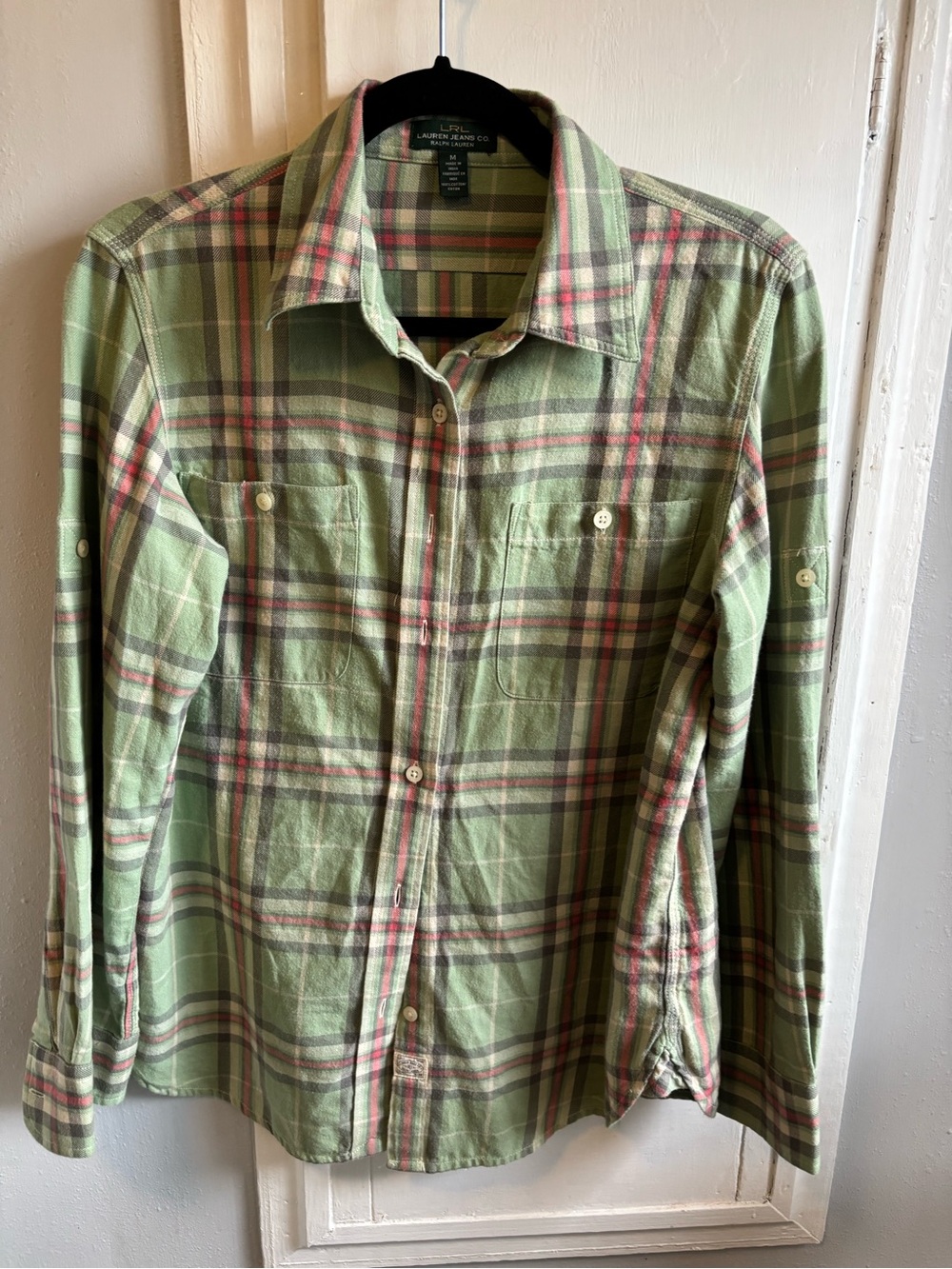 Lauren Ralph Lauren Green Plaid Button-Down Shirt with Pink Accents